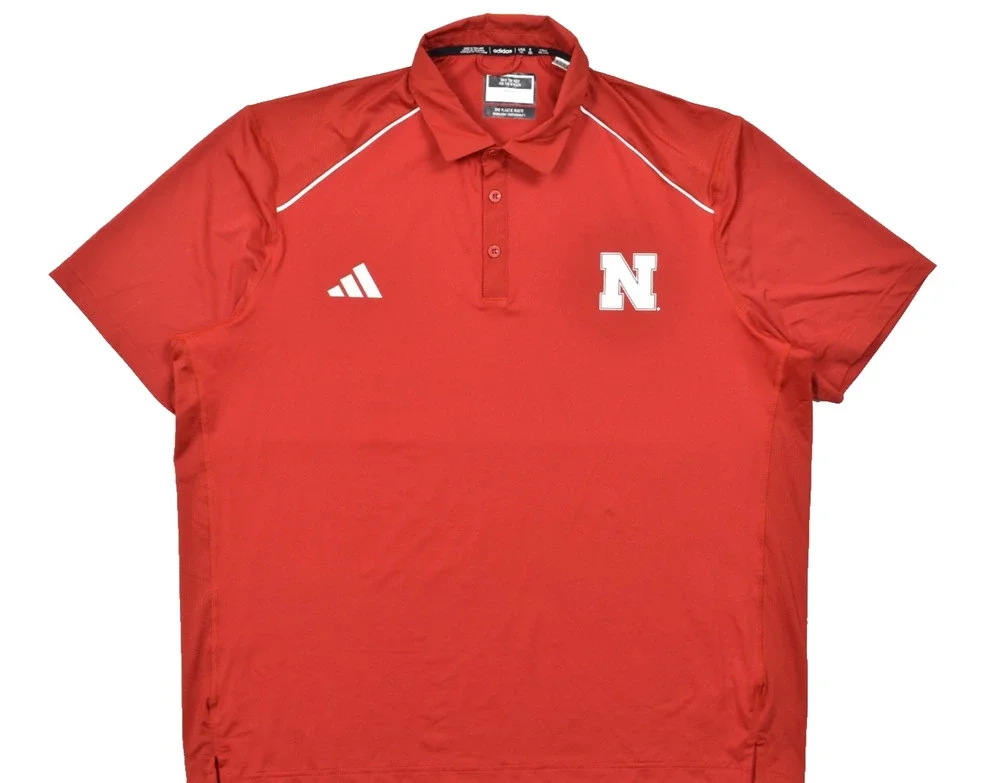Adidas Nebraska Cornhuskers Men's 2XL Red Short Sleeve Polo Shirt Embroidered Lo